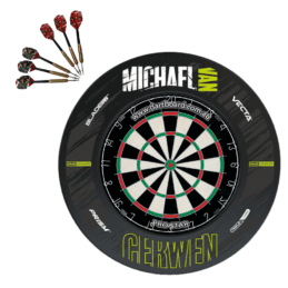 Pro Star Genuine Bristle Dart Board + Winmau MVG Retro Surround + Darts