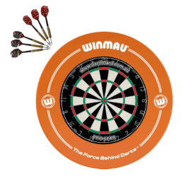 Pro Star Genuine Bristle Dart Board + Winmau Orange Print Surround + Darts