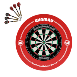 Pro Star Genuine Bristle Dart Board + Winmau Red Print Surround + Darts