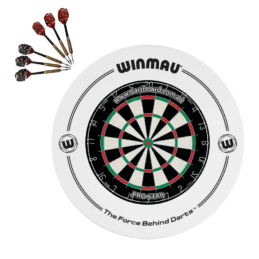 Pro Star Genuine Bristle Dart Board + Winmau White Print Surround + Darts