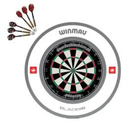 Pro Star Genuine Bristle Dart Board + Winmau Pro-Line White Surround + Darts