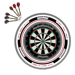 Pro Star Genuine Bristle Dart Board + Winmau Advance White Red Surround + Darts
