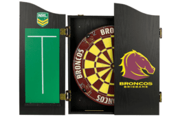 NRL Brisbane Broncos Dart Board Cabinet Set with Darts Official Licensed