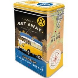 Nostalgic-Art Clip Top Storage Tin VW Bulli - Let's get Away! 7.5x11x17.5cm