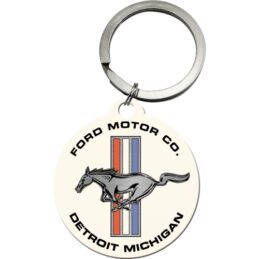 Ford Mustang Horse & Stripes Retro Metal Keyring