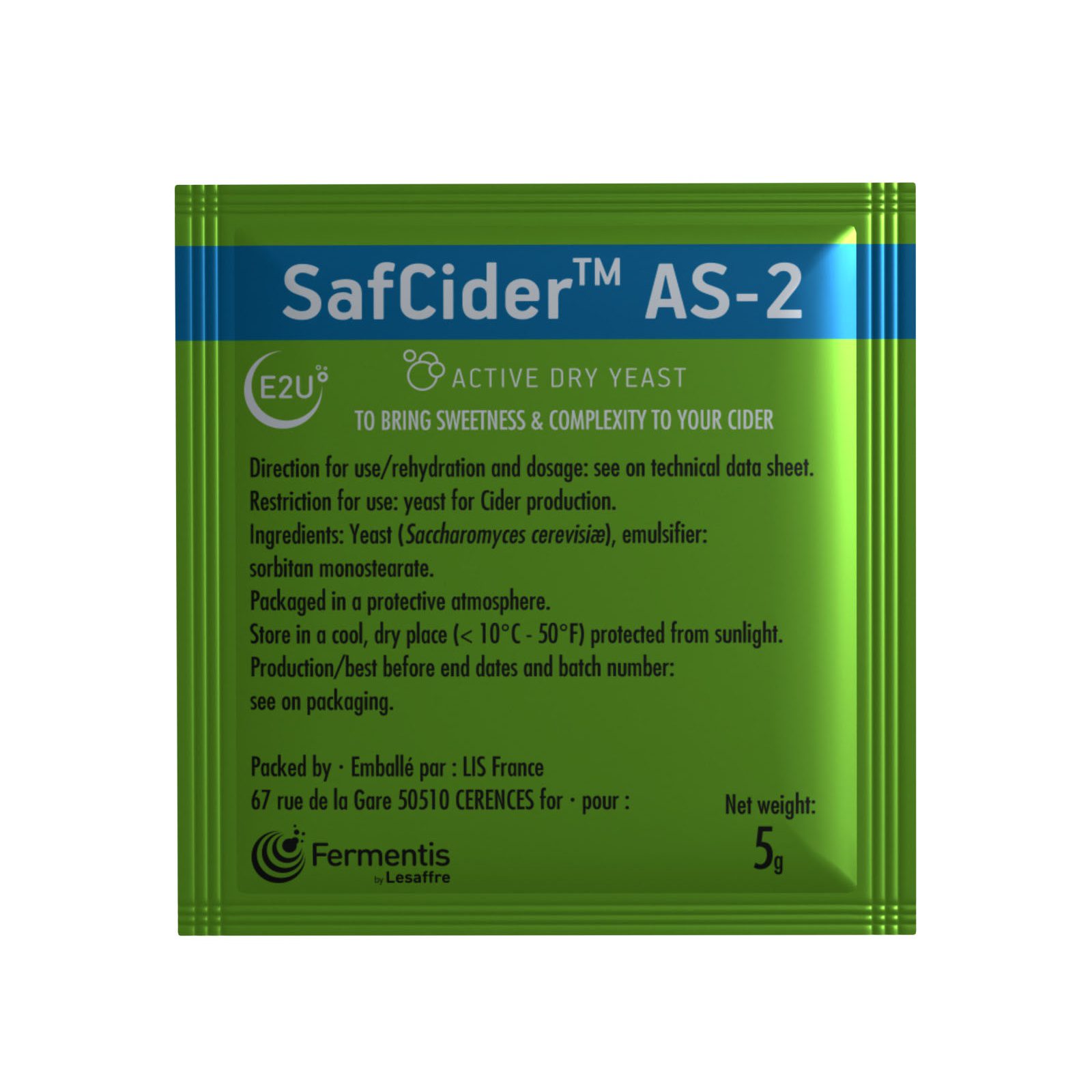 Fermentis SafCider AS-2 (Sweet) Cider Yeast 5g 1 Fermentis SafCider AS-2 (Sweet) Cider Yeast 5g