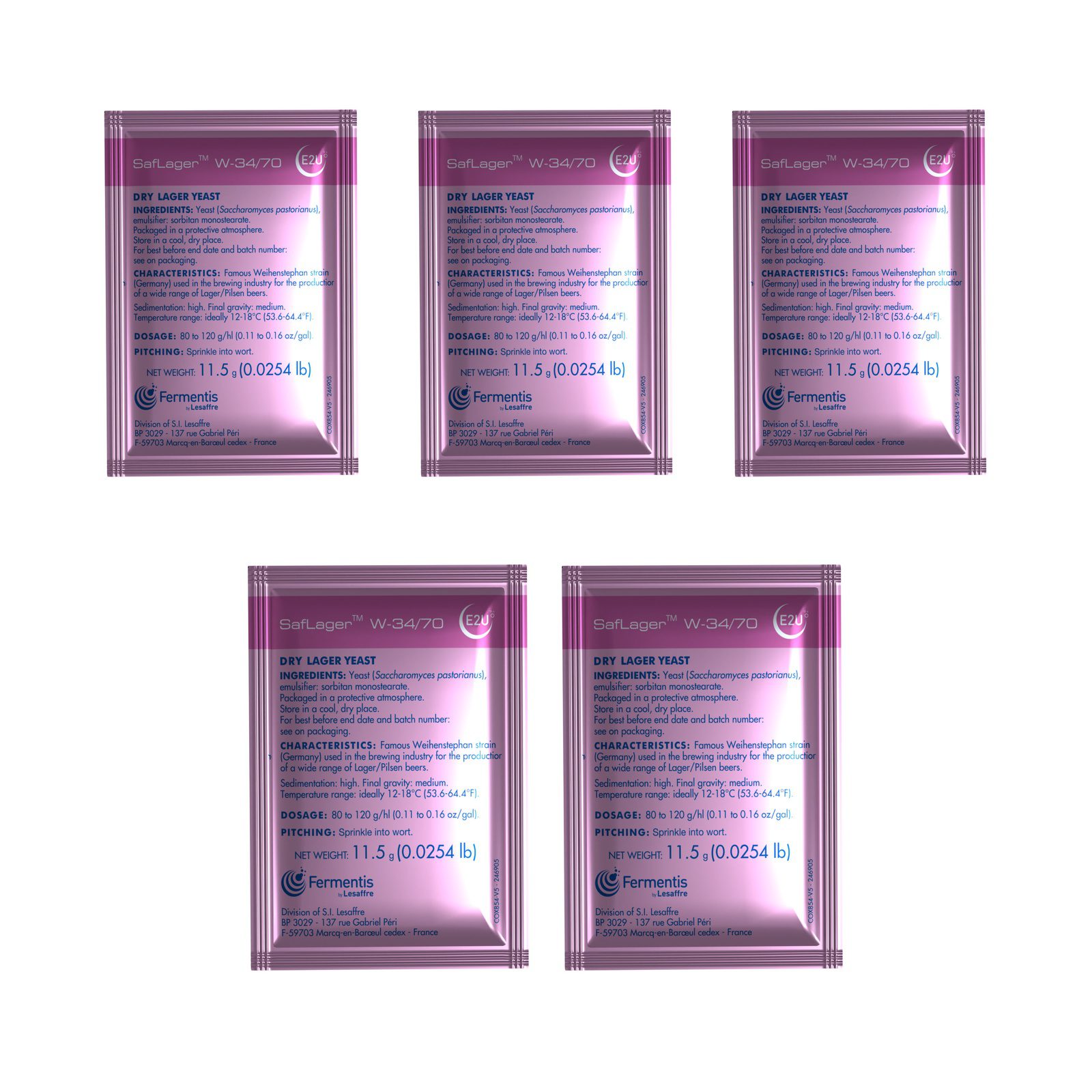 Fermentis SafLager W-34/70 Yeast Beer Yeast 11.5g - 5 Pack 1 Fermentis SafLager W-34/70 Yeast Beer Yeast 11.5g - 5 Pack