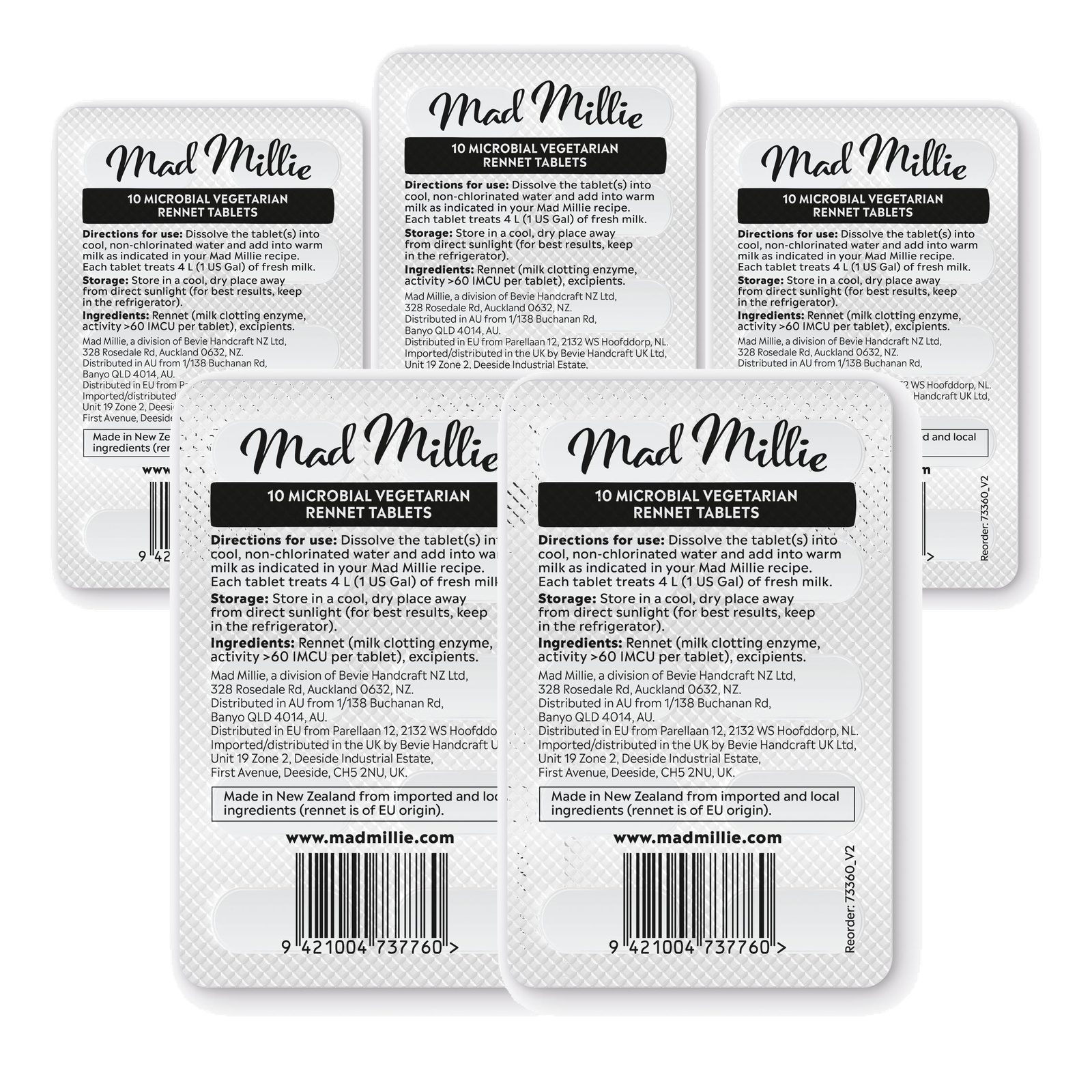 Mad Millie 4 L Vegetarian Rennet Tablets Strip x 10 5 Pack - Premium Multi-Buy Refill 1 Mad Millie 4 L Vegetarian Rennet Tablets Strip x 10 5 Pack - Premium Multi-Buy Refill