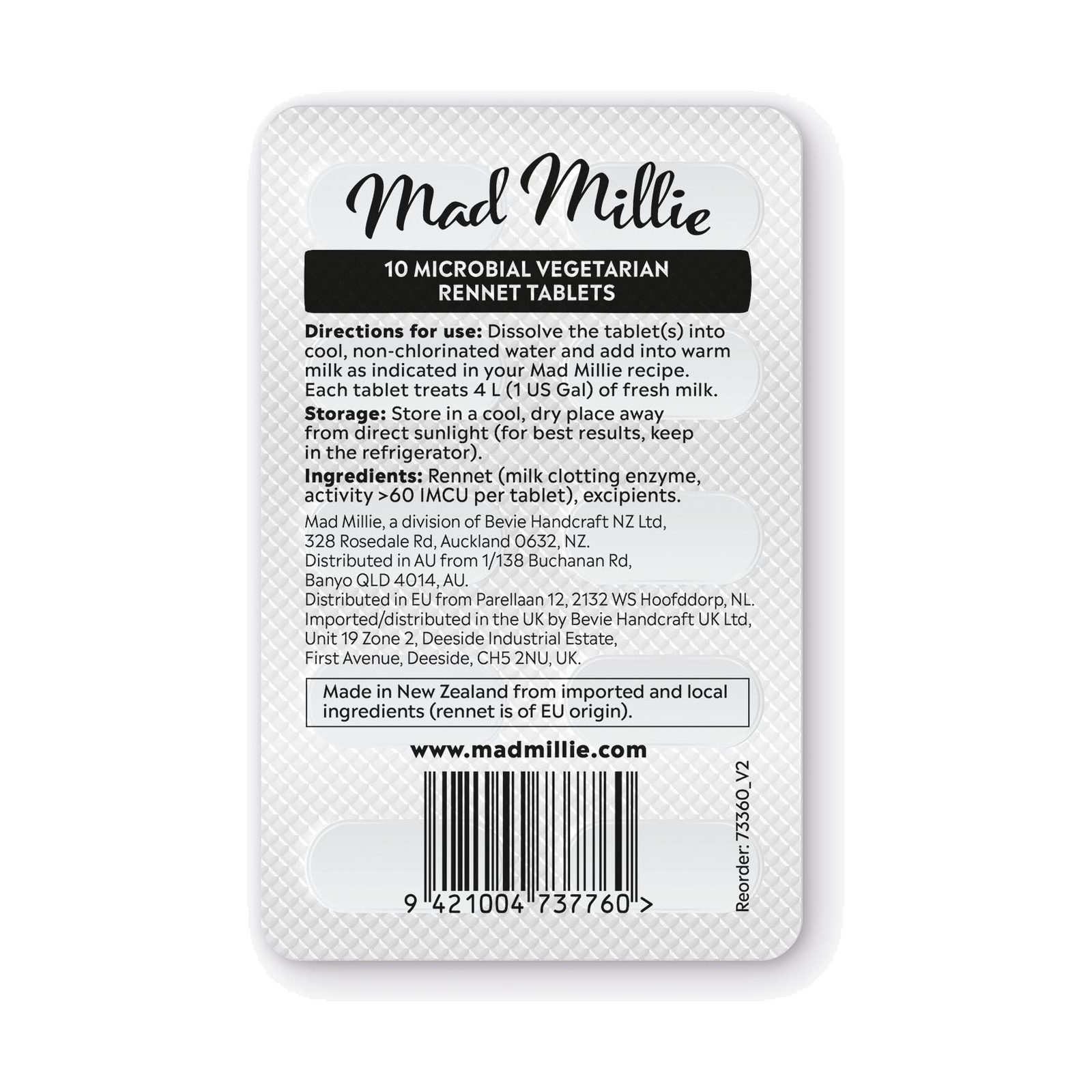 Mad Millie 4 L Vegetarian Rennet Tablets Strip x 10 5 Pack - Premium Multi-Buy Refill 2 Mad Millie 4 L Vegetarian Rennet Tablets Strip x 10 5 Pack - Premium Multi-Buy Refill - Image 2