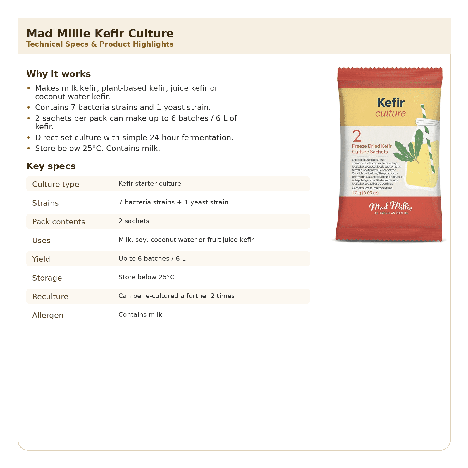 Mad Millie Kefir Culture 10 Pack - Milk, Mylk, Juice & Coconut Water Kefir Starter 2 Mad Millie Kefir Culture 10 Pack - Milk, Mylk, Juice & Coconut Water Kefir Starter - Image 2