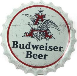 Budweiser Beer Bottle Top 38.1 cm Retro Metal Wall Sign – Man Cave Wall Decor