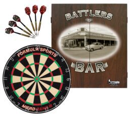 Micro Band III Dartboard + Battlers Bar Holden Cabinet + FREE Darts