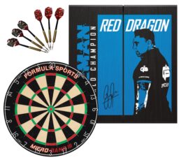 Micro Band III Dartboard + Red Dragon Gerwyn Price Iceman Cabinet + FREE Darts