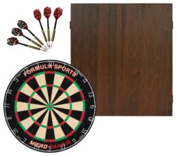 Micro Band III Dartboard + Formula Walnut Cabinet + FREE Darts