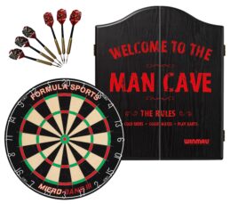Micro Band III Dartboard + Winmau Man Cave Cabinet + FREE Darts