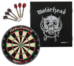 Micro Band III Dartboard + Motorhead War Pig Cabinet + FREE Darts