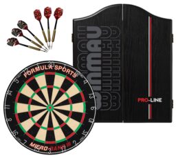 Micro Band III Dartboard + Winmau Pro-Line Cabinet + FREE Darts