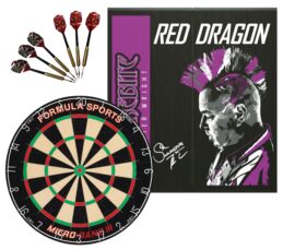 Micro Band III Dartboard + Red Dragon Peter Wright Snakebite Cabinet + FREE Darts
