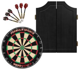 Micro Band III Dartboard + Black Solid Wood Cabinet + FREE Darts
