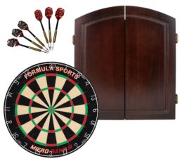 Micro Band III Dartboard + Handmade Timber Cherry Cabinet + FREE Darts