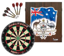 Micro Band III Dartboard + Sports Bar Coat of Arms Cabinet + FREE Darts