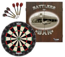 Shot Ranger Dartboard + Battlers Bar Holden Cabinet + FREE Darts