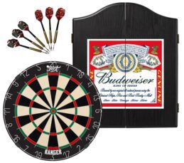 Shot Ranger Dartboard + Budweiser Cabinet + FREE Darts