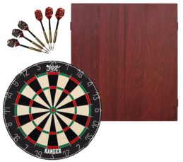 Shot Ranger Dartboard + Formula Mahogany Cabinet + FREE Darts