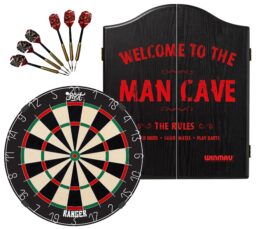 Shot Ranger Dartboard + Winmau Man Cave Cabinet + FREE Darts