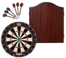 Shot Ranger Dartboard + Winmau Rosewood Cabinet + FREE Darts