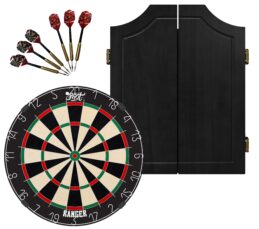 Shot Ranger Dartboard + Black Solid Wood Cabinet + FREE Darts