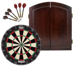 Shot Ranger Dartboard + Handmade Timber Cherry Cabinet + FREE Darts