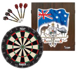 Shot Ranger Dartboard + Sports Bar Coat of Arms Cabinet + FREE Darts