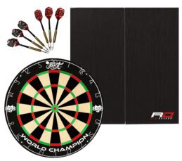Shot Michael Smith Dartboard + Red Dragon RD Deluxe Black Woodgrain Cabinet + FREE Darts