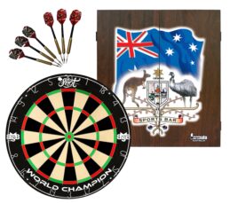 Shot Michael Smith Dartboard + Sports Bar Coat of Arms Cabinet + FREE Darts