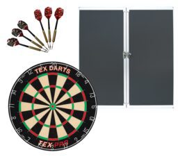 TEX Pro Dartboard + Formula Aluminium Alloy Cabinet + FREE Darts