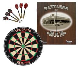 TEX Pro Dartboard + Battlers Bar Holden Cabinet + FREE Darts