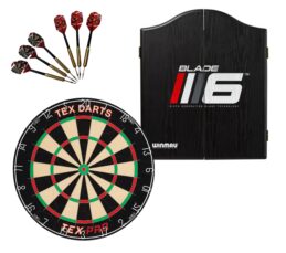 TEX Pro Dartboard + Blade 6 Cabinet + FREE Darts