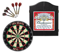TEX Pro Dartboard + Budweiser Cabinet + FREE Darts