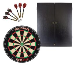 TEX Pro Dartboard + Tex Darts Storage Drawer Cabinet + FREE Darts