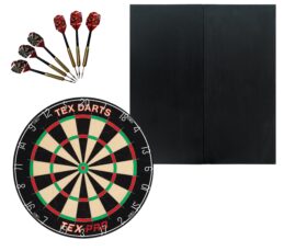 TEX Pro Dartboard + Formula Black Ash Cabinet + FREE Darts