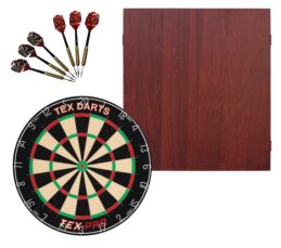 TEX Pro Dartboard + Formula Mahogany Cabinet + FREE Darts