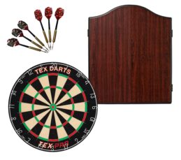 TEX Pro Dartboard + Winmau Rosewood Cabinet + FREE Darts