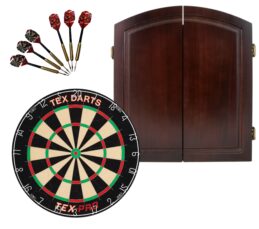 TEX Pro Dartboard + Handmade Timber Cherry Cabinet + FREE Darts