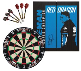 TEX Titan Dartboard + Red Dragon Gerwyn Price Iceman Cabinet + FREE Darts
