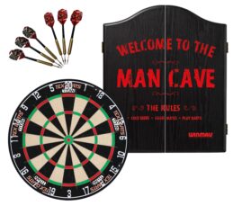 TEX Titan Dartboard + Winmau Man Cave Cabinet + FREE Darts