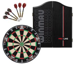 TEX Titan Dartboard + Winmau Pro-Line Cabinet + FREE Darts