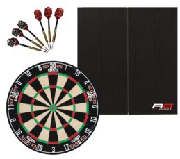 TEX Titan Dartboard + Red Dragon RD Deluxe Black Woodgrain Cabinet + FREE Darts