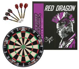 TEX Titan Dartboard + Red Dragon Peter Wright Snakebite Cabinet + FREE Darts