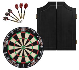 TEX Titan Dartboard + Black Solid Wood Cabinet + FREE Darts